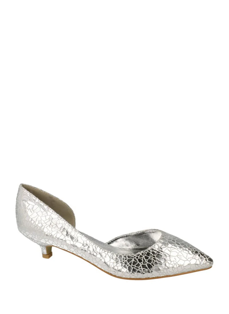 ELLA Low Heel Silver Crinkle Pump