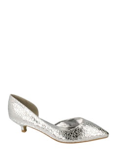 ELLA Low Heel Silver Crinkle Pump 