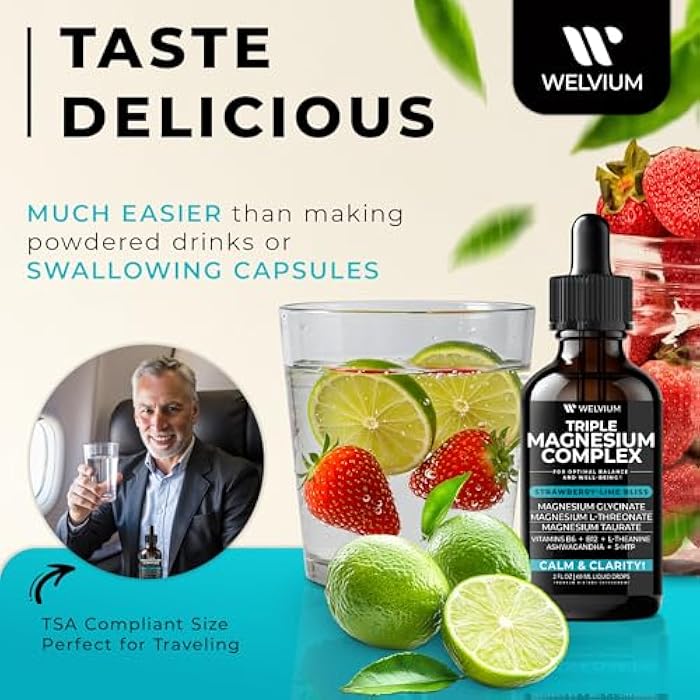 WELVIUM Triple Magnesium Complex Liquid Drops - Magnesium Glycinate Supplement with L-Threonate, Taurate - Ashwagandha, L-Theanine, 5-HTP, Vitamins B6, B12, Bromelain, Inositol for Mineral Balance - Image 5