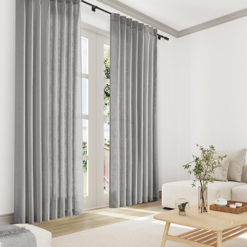 Joywell Linen Pinch Pleated Curtains 120 Inch Long Back Tab Clip Rings Semi Sheer Light Filtering Soft Lightweight Drapes with Hooks Boho for Bedroom Living Room W50 x L120 Grey 2 Panels Set - Image 5