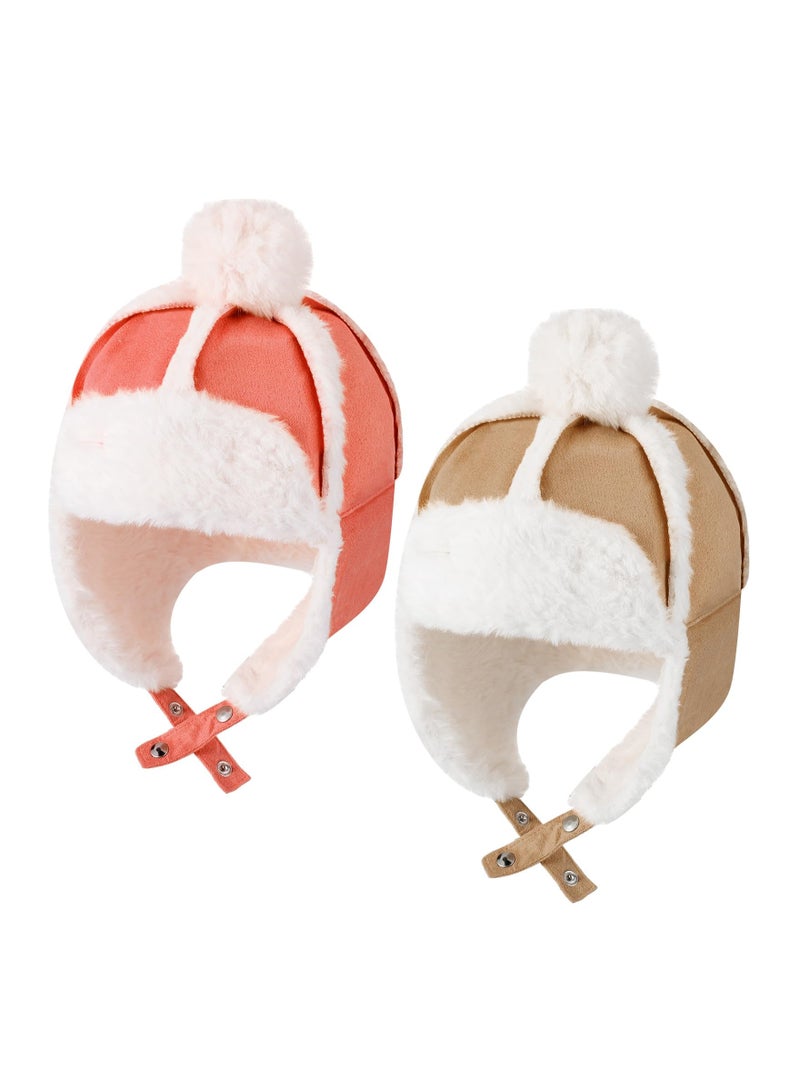 Excefore Infant Winter Hat, Baby Winter Trapper Hat, Winter Kids Beanie Hat, 2Pcs Baby Winter Trapper Hat Fabric Earflap Cap Warm Windproof  Snow Toddler Beanie for 0-4 Years Boys Infant Girls  - Image 1