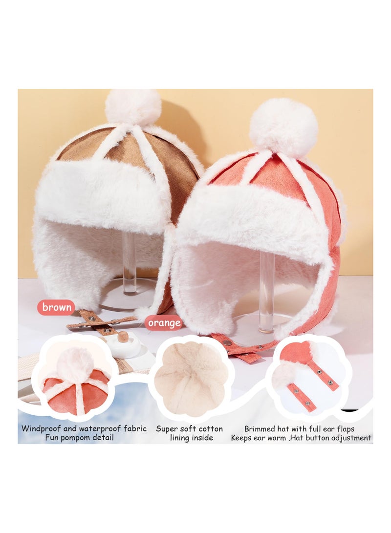 Excefore Infant Winter Hat, Baby Winter Trapper Hat, Winter Kids Beanie Hat, 2Pcs Baby Winter Trapper Hat Fabric Earflap Cap Warm Windproof  Snow Toddler Beanie for 0-4 Years Boys Infant Girls  - Image 3