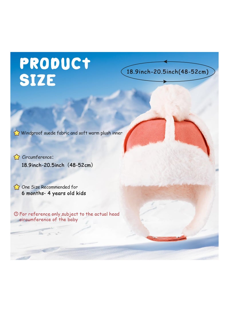 Excefore Infant Winter Hat, Baby Winter Trapper Hat, Winter Kids Beanie Hat, 2Pcs Baby Winter Trapper Hat Fabric Earflap Cap Warm Windproof  Snow Toddler Beanie for 0-4 Years Boys Infant Girls  - Image 2