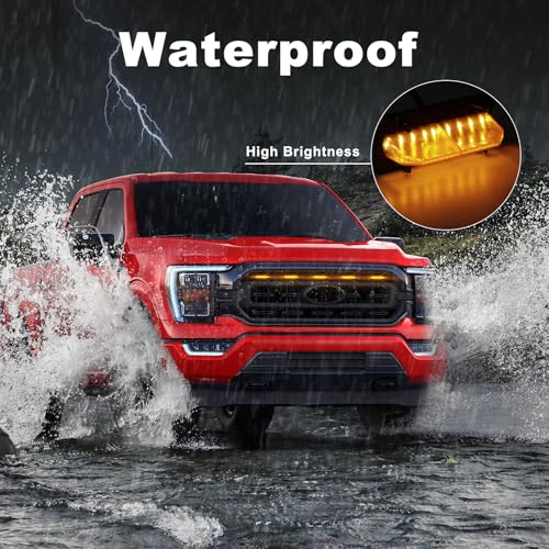 FICOLPO 5 Pcs Led Grill Lights Compatible with 2021 2022 2023 F150 XL/XLT/XLT Sport - LED Front Grille Lights Accessories with Fuse & Harness (Amber Light Black Shell) - Image 2