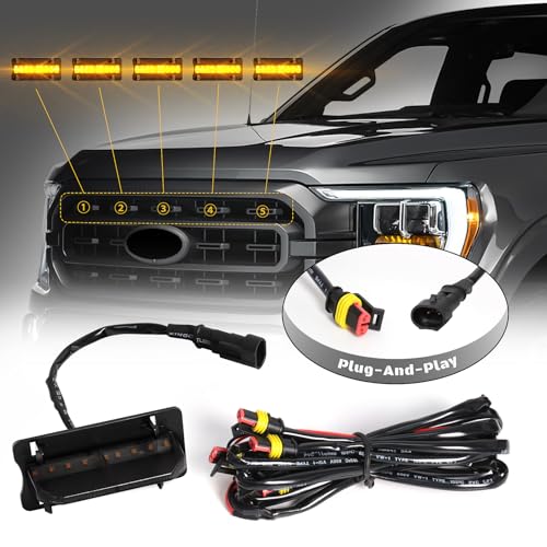 FICOLPO 5 Pcs Led Grill Lights Compatible with 2021 2022 2023 F150 XL/XLT/XLT Sport - LED Front Grille Lights Accessories with Fuse & Harness (Amber Light Black Shell) - Image 4