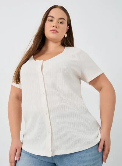 ستايلي بلوزة بأزرار أمامية مخططة بمقاس كبير ستايلي