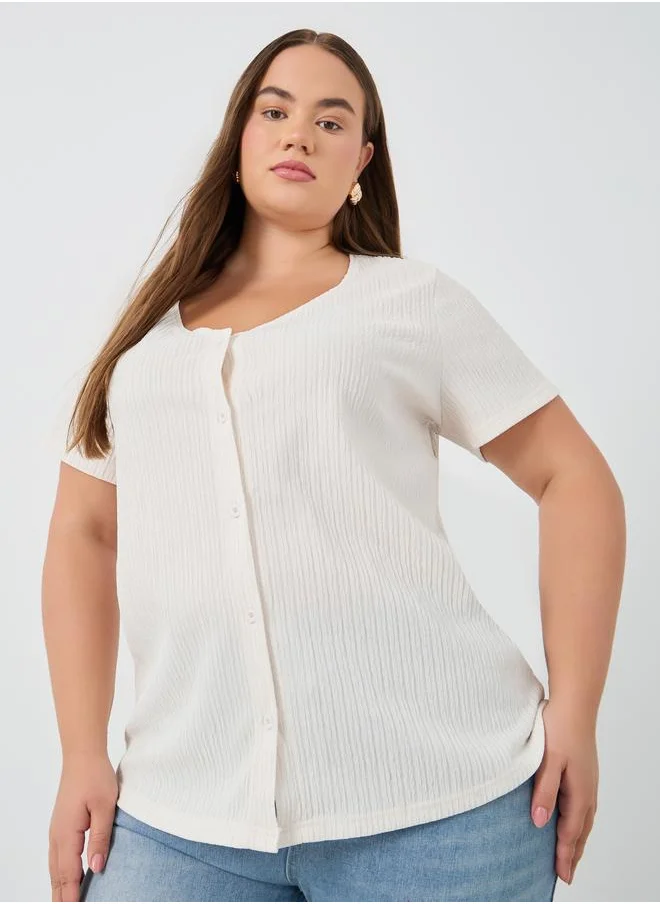 ستايلي Styli Plus Size Striped Front Button Blouse