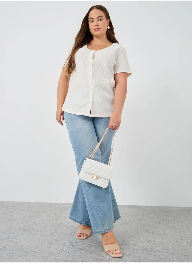 ستايلي Styli Plus Size Striped Front Button Blouse