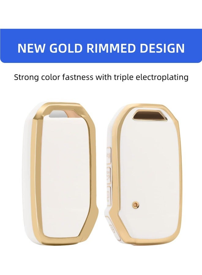 1 Pack Kia Key Fob Cover Soft 3 4 5 ons TPU Protection Car Key Case Shell with Fashion Gold Bling Keychain Compatible with Kia Soul Forte Telluride K5/Seltos Niro Sportage Sorento Optima (White) - Image 4