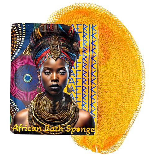 AFRIKI African Net Sponge, Premium Authentic Exfoliating Body Scrubber, Extra Long Stretch Bath Sponge for Shower, Deep Exfoliating Washcloth for Smooth Skin, 1 Pack (Honey Yellow) - Image 1