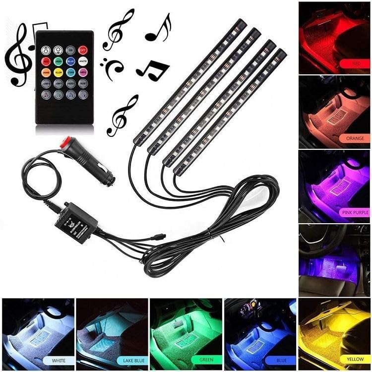 Aksmit Atmosphere Lights with 12x4 LED Strip Light 48 LEDs, DC 12V Multicolour Interior Ambient Lighting Kit Featuring Sound Active Function, Wireless Remote Control Works for All car - Image 1
