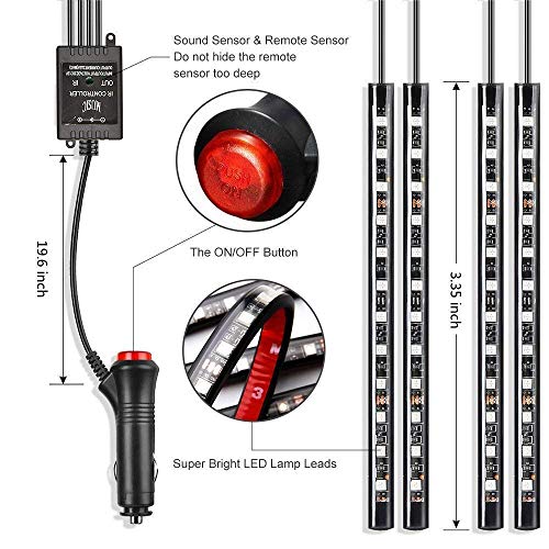 Aksmit Atmosphere Lights with 12x4 LED Strip Light 48 LEDs, DC 12V Multicolour Interior Ambient Lighting Kit Featuring Sound Active Function, Wireless Remote Control Works for All car - Image 4