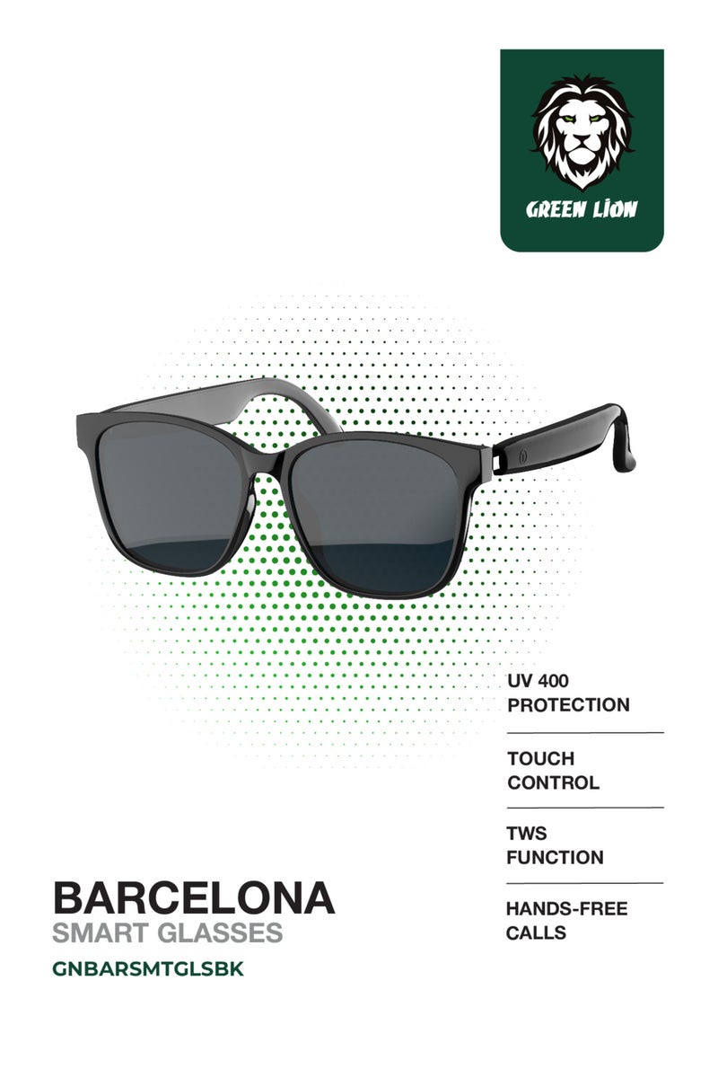 GREEN LION Smart Glasses Barcelona GL-SG8 / Play & Pause / Answer & Reject Calls / Polarized Anti-Blue Lens / Built-in Microphone / UV400 Protection / Voice Assistant / Remote Camera / Touch Control Smart Glass/ TWS Function - Black - Image 1