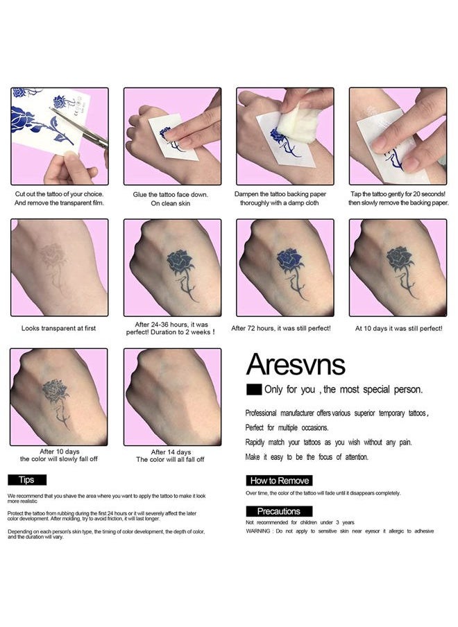 Aresvns - Semi Permanent Tattoos for Women and Girls,Waterproof Realistic Fake Tattoos That Look Real and Lasting 1-2 Weeks Christmas Gift Blue - Image 1