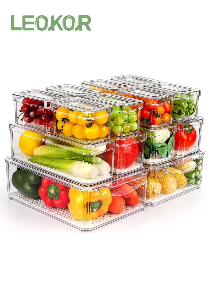 LEOKOR 14 Pack Fridge Organizer, Stackable Refrigerator Organizer Bins with Lids, BPA-Free Produce Fruit Storage Containers for Storage Clear for Food, Drinks, Vegetable Storage  - Image 1