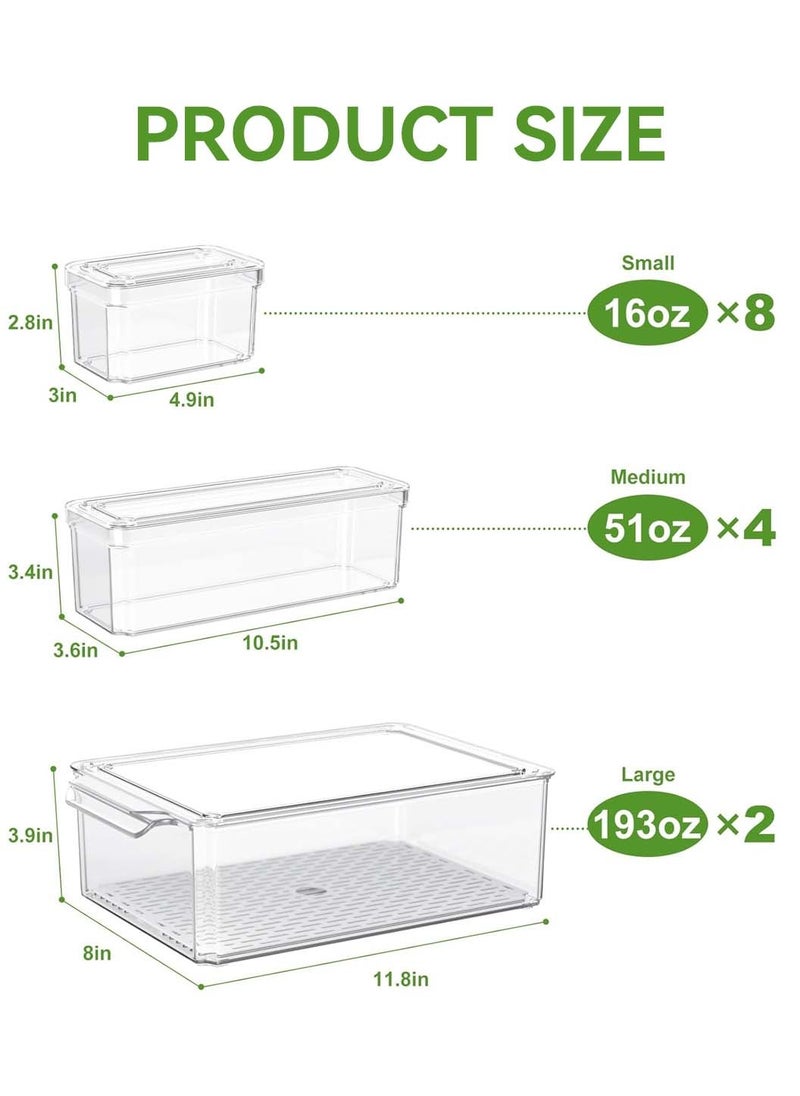 LEOKOR 14 Pack Fridge Organizer, Stackable Refrigerator Organizer Bins with Lids, BPA-Free Produce Fruit Storage Containers for Storage Clear for Food, Drinks, Vegetable Storage  - Image 2