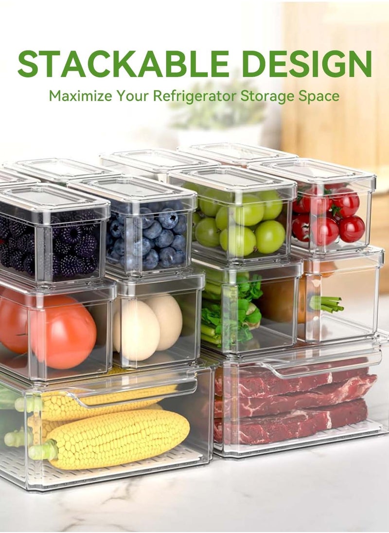 LEOKOR 14 Pack Fridge Organizer, Stackable Refrigerator Organizer Bins with Lids, BPA-Free Produce Fruit Storage Containers for Storage Clear for Food, Drinks, Vegetable Storage  - Image 3