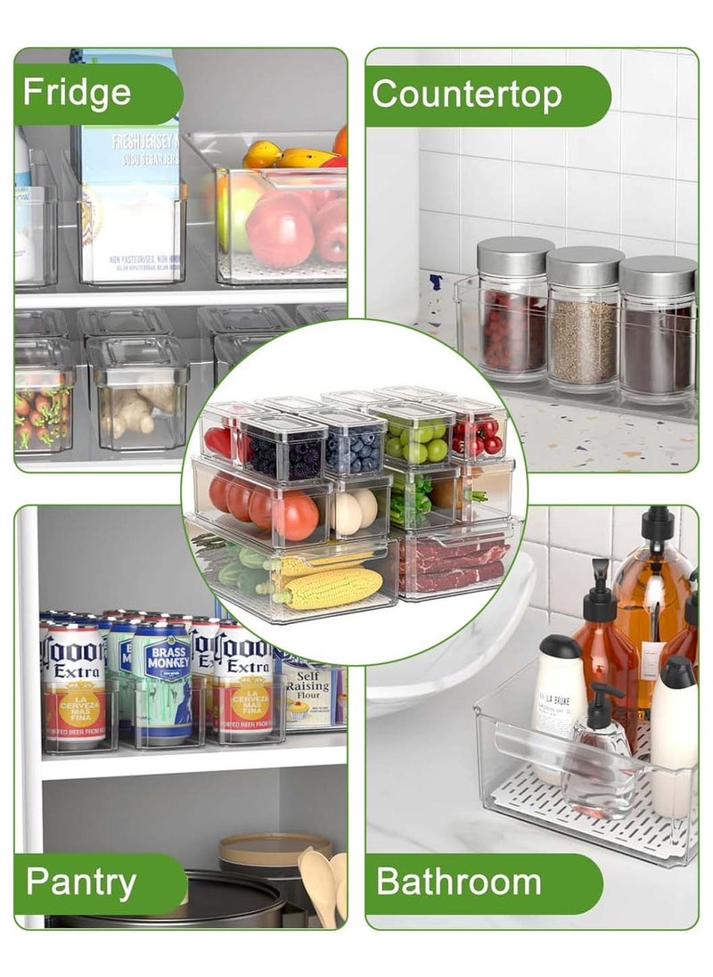 LEOKOR 14 Pack Fridge Organizer, Stackable Refrigerator Organizer Bins with Lids, BPA-Free Produce Fruit Storage Containers for Storage Clear for Food, Drinks, Vegetable Storage  - Image 4