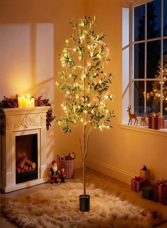 NOVAROOT Olive Tree, 6FT Tall Faux Olive Tree with Moss and Planter, Olive Trees Artificial Indoor with Realistic Wood Trunk and Lifelike Fruits, Fake Olive Tree for Home Office Living Room Decor - Image 2