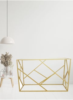 YINZUO Modern Gold Console Table with Clear Tempered Glass Top – Metal Frame, Matte Gold Finish, Decorative Entryway Table for Living Room, Hallway, or Office – Available in 3 Sizes  - Image 4