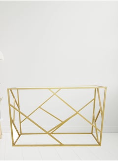 YINZUO Modern Gold Console Table with Clear Tempered Glass Top – Metal Frame, Matte Gold Finish, Decorative Entryway Table for Living Room, Hallway, or Office – Available in 3 Sizes  - Image 5