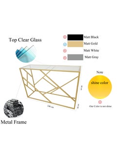 YINZUO Modern Gold Console Table with Clear Tempered Glass Top – Metal Frame, Matte Gold Finish, Decorative Entryway Table for Living Room, Hallway, or Office – Available in 3 Sizes  - Image 3