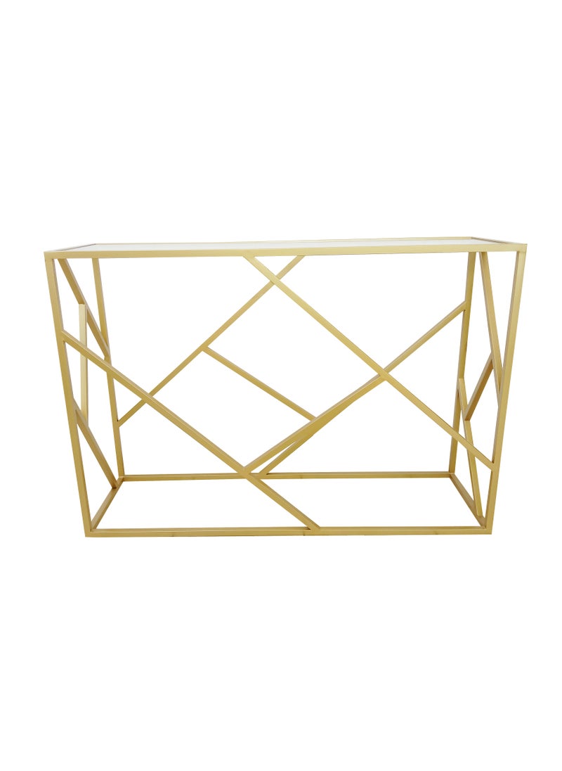 YINZUO Modern Gold Console Table with Clear Tempered Glass Top – Metal Frame, Matte Gold Finish, Decorative Entryway Table for Living Room, Hallway, or Office – Available in 3 Sizes  - Image 2
