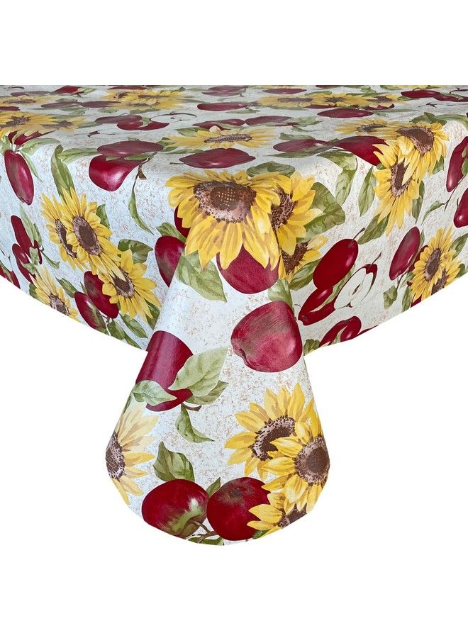 Newbridge Daybreak Apples Cottage Print Vinyl Flannel Backed Tablecloth Apples And Sunflower Design Indoor/Outdoor Waterproof Tablecloth For Patio And Kitchen Dining 52 Inch X 52 Inch Square - Image 2
