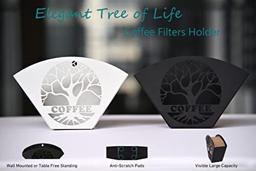 Qktxktzy Stylish Coffee Filter Holder with Iron Fan Shape Evenly Spread out Filters, Coffee Filter Rack with Tree of Life Decor Upgrade Your Coffee Enjoyment, Perfect for Home or Office Use (Black) - Image 5