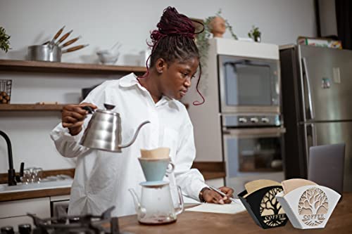 Qktxktzy Stylish Coffee Filter Holder with Iron Fan Shape Evenly Spread out Filters, Coffee Filter Rack with Tree of Life Decor Upgrade Your Coffee Enjoyment, Perfect for Home or Office Use (Black) - Image 2