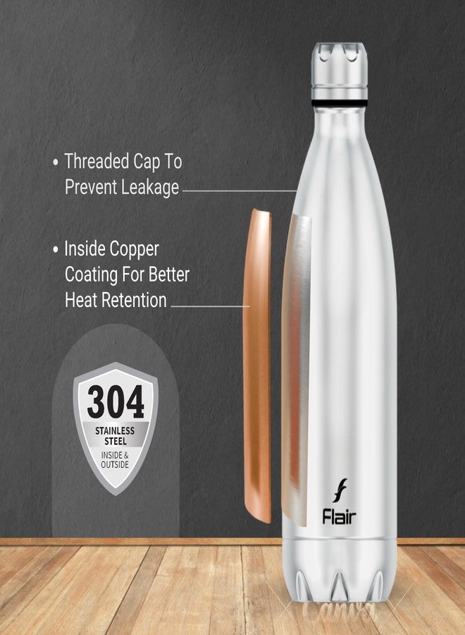 Flair Thermosteel Triumph 750ml Insulated Bottle - Silver & Black, Upto 24 Hours Hot and Cold, Leak Proof, BPA Free, Ideal for Travel, Hiking, Travel Bottle and Everyday Use - Image 3