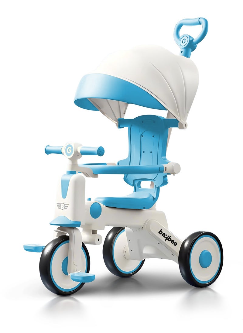BAYBEE Pico 3 in 1 Convertible Baby Tricycle for Kids with Parental Push Handle and Canopy | Baby Cycle with Safety Guard, Light & Music | Kids Tricycle for Toddlers | Kids Cycle for Baby 1 to 5 Years Boy Girl Blue  - Image 1