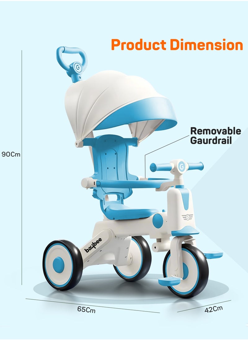 BAYBEE Pico 3 in 1 Convertible Baby Tricycle for Kids with Parental Push Handle and Canopy | Baby Cycle with Safety Guard, Light & Music | Kids Tricycle for Toddlers | Kids Cycle for Baby 1 to 5 Years Boy Girl Blue  - Image 2