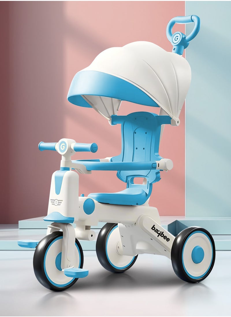 BAYBEE Pico 3 in 1 Convertible Baby Tricycle for Kids with Parental Push Handle and Canopy | Baby Cycle with Safety Guard, Light & Music | Kids Tricycle for Toddlers | Kids Cycle for Baby 1 to 5 Years Boy Girl Blue  - Image 4