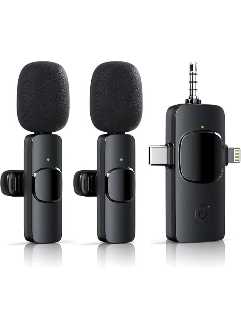 غاز ميكروفون لافالير لاسلكي 3 في 1 للآيفون والأندرويد والكاميرات، ميكروفون USB-C صغير بخاصية عزل الضوضاء، مع 2 ميكروفون لاسلكي للتسجيل، التيك توك، اليوتيوب، المقابلات والبث المباشر - Image 1
