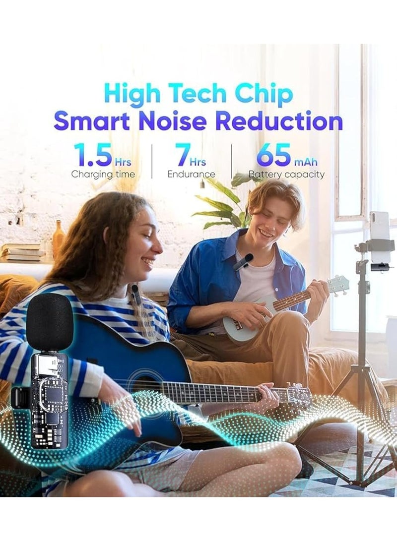 غاز ميكروفون لافالير لاسلكي 3 في 1 للآيفون والأندرويد والكاميرات، ميكروفون USB-C صغير بخاصية عزل الضوضاء، مع 2 ميكروفون لاسلكي للتسجيل، التيك توك، اليوتيوب، المقابلات والبث المباشر - Image 2