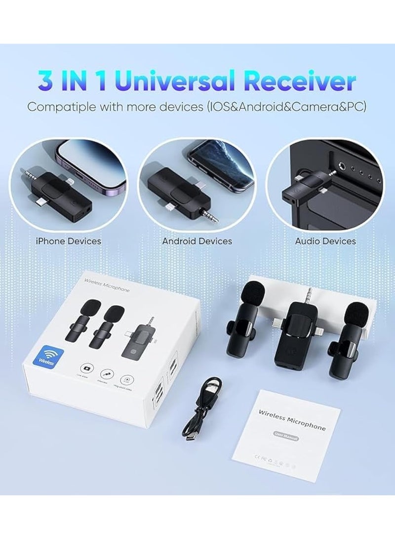 غاز ميكروفون لافالير لاسلكي 3 في 1 للآيفون والأندرويد والكاميرات، ميكروفون USB-C صغير بخاصية عزل الضوضاء، مع 2 ميكروفون لاسلكي للتسجيل، التيك توك، اليوتيوب، المقابلات والبث المباشر - Image 4