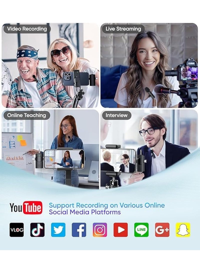 غاز ميكروفون لافالير لاسلكي 3 في 1 للآيفون والأندرويد والكاميرات، ميكروفون USB-C صغير بخاصية عزل الضوضاء، مع 2 ميكروفون لاسلكي للتسجيل، التيك توك، اليوتيوب، المقابلات والبث المباشر - Image 5