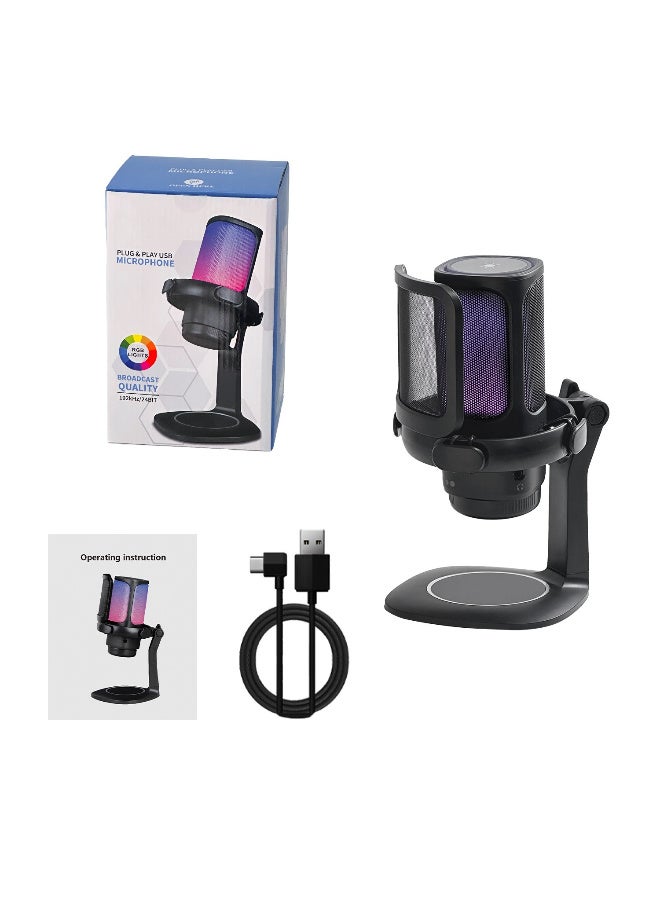 ميكروفون ألعاب ZFSZ RGB USB، جودة بث 192 كيلوهرتز/24 بت لميكروفون الكمبيوتر للبودكاست مع حامل مضاد للصدمات وفلتر بوب، كتم الصوت باللمس، Type-C - Image 1