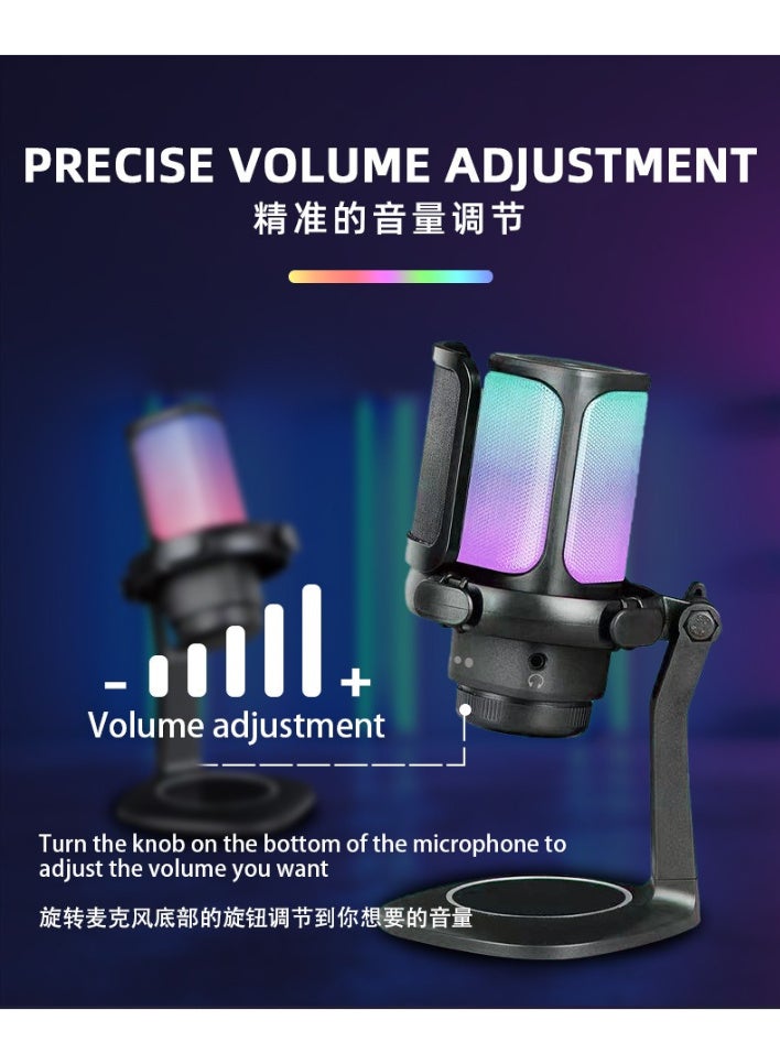 ميكروفون ألعاب ZFSZ RGB USB، جودة بث 192 كيلوهرتز/24 بت لميكروفون الكمبيوتر للبودكاست مع حامل مضاد للصدمات وفلتر بوب، كتم الصوت باللمس، Type-C - Image 5