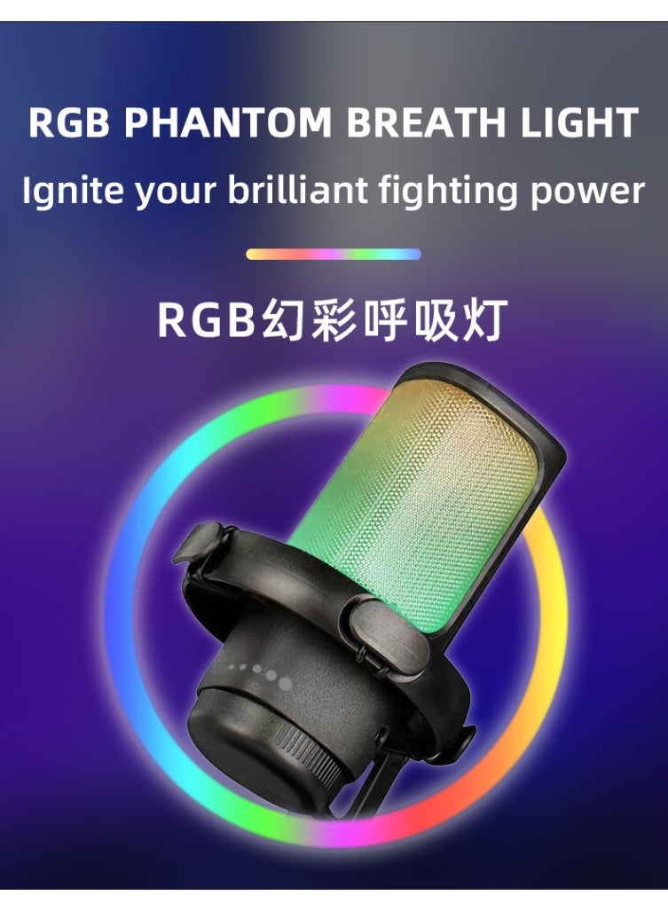 ميكروفون ألعاب ZFSZ RGB USB، جودة بث 192 كيلوهرتز/24 بت لميكروفون الكمبيوتر للبودكاست مع حامل مضاد للصدمات وفلتر بوب، كتم الصوت باللمس، Type-C - Image 4