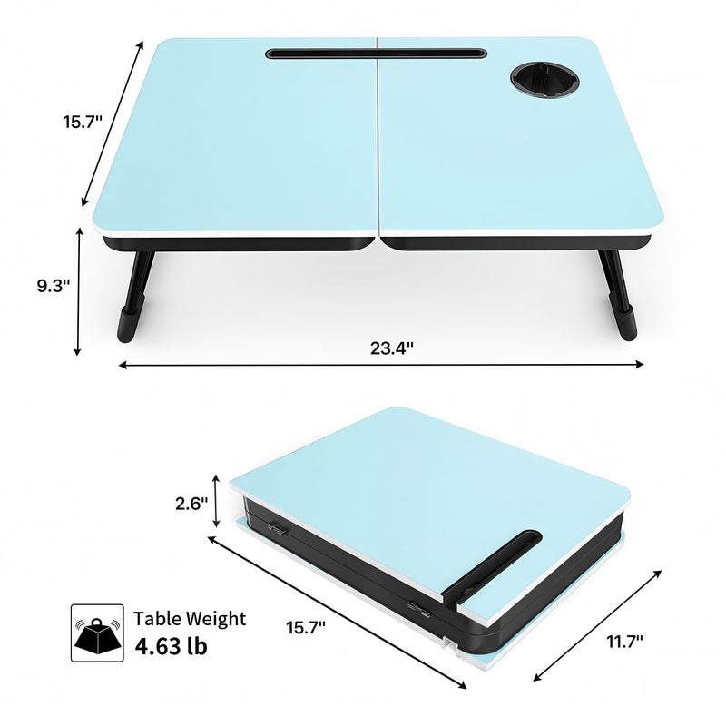 BUYIFY Foldable Laptop Bed Desk for Couch, Sofa - Large Lap Desk Tray Table with Cup Holder and Tablet Slot - Portable Notebook Stand for Eating, Writing, Studying and WFH (Blue) - Image 2