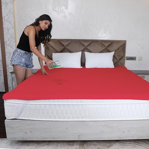 AVI 100% Waterproof & Dustproof Polyester Mattress Protector for Twin Size Bed Mattress- with Elastic Bands (48" X 72",Red) - Image 2