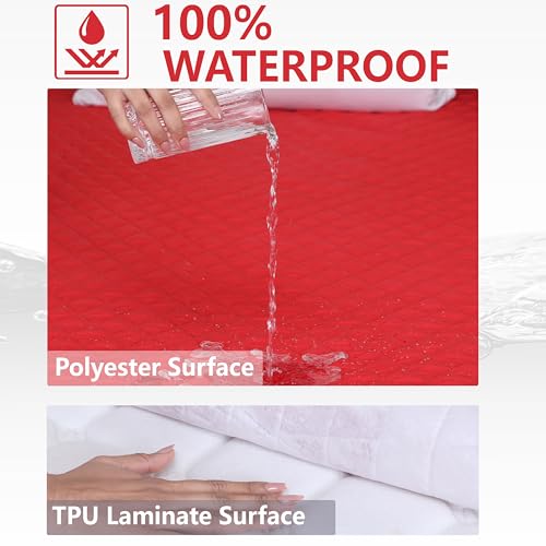 AVI 100% Waterproof & Dustproof Polyester Mattress Protector for Twin Size Bed Mattress- with Elastic Bands (48" X 72",Red) - Image 4