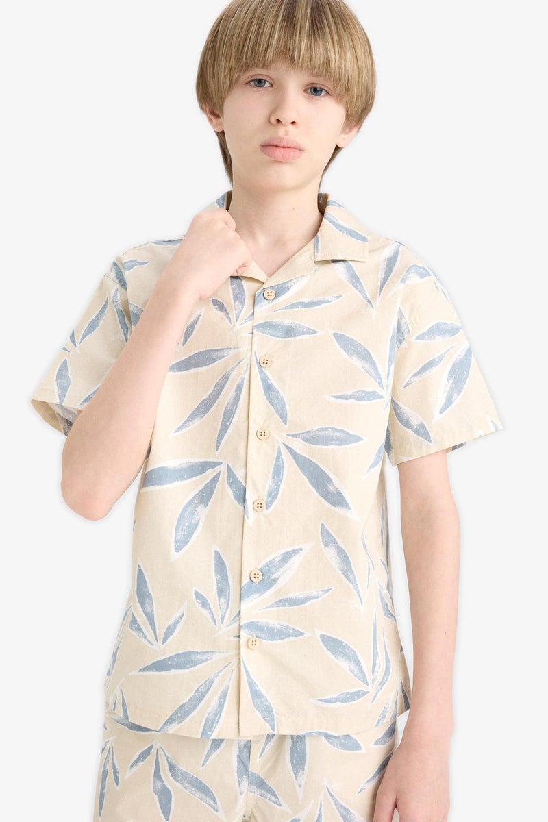 DeFacto Beige Boy Boy Oversize Polo Neck Poplin Short Sleeve Shirt Casual - Image 2