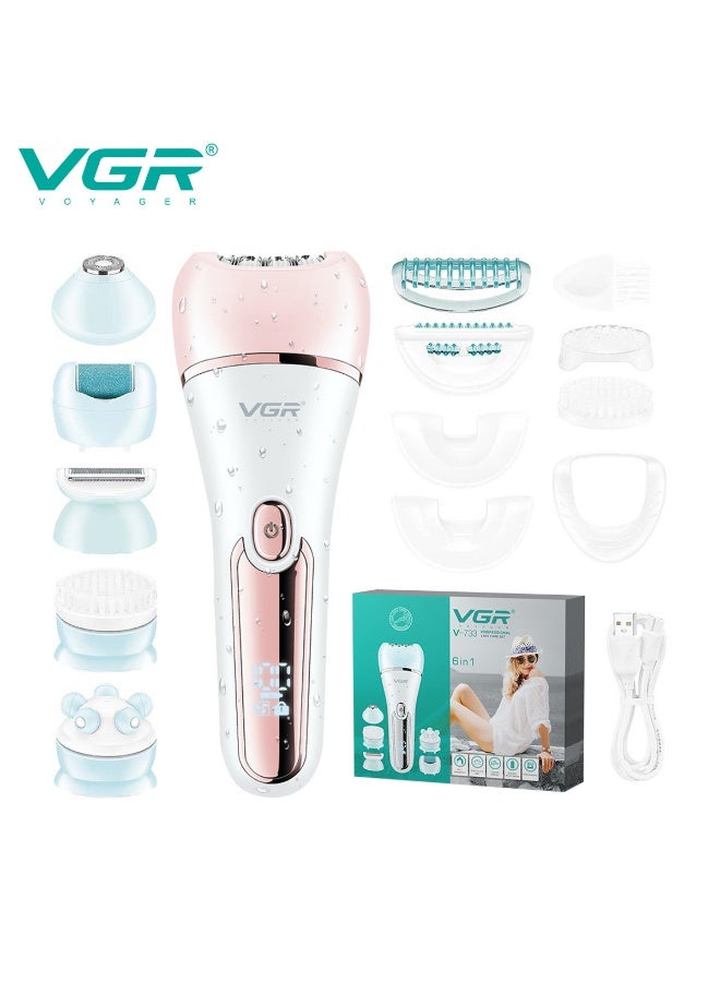 VCR Epilator For Women, 6 in 1 Hair Removal Epilator, Shaver, Face Razor, Facial Brush, Face Massage and Body Exfoliator,IPX7 Waterproof Rechargeable Hair Removal for Women - Image 1