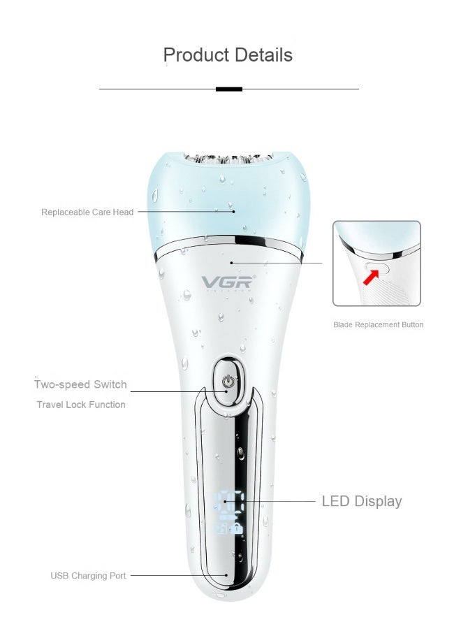 VCR Epilator For Women, 6 in 1 Hair Removal Epilator, Shaver, Face Razor, Facial Brush, Face Massage and Body Exfoliator,IPX7 Waterproof Rechargeable Hair Removal for Women - Image 3