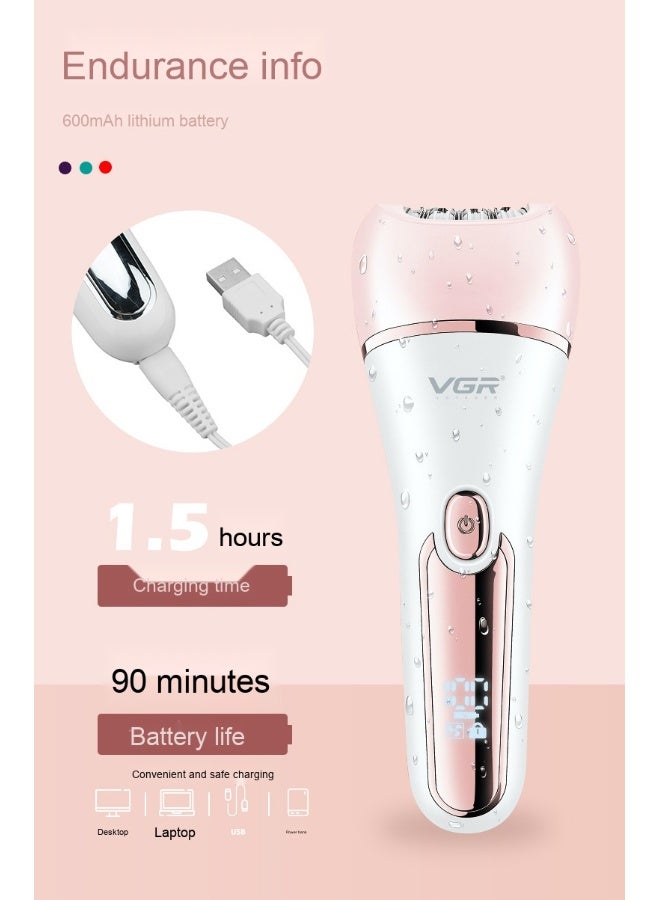 VCR Epilator For Women, 6 in 1 Hair Removal Epilator, Shaver, Face Razor, Facial Brush, Face Massage and Body Exfoliator,IPX7 Waterproof Rechargeable Hair Removal for Women - Image 5