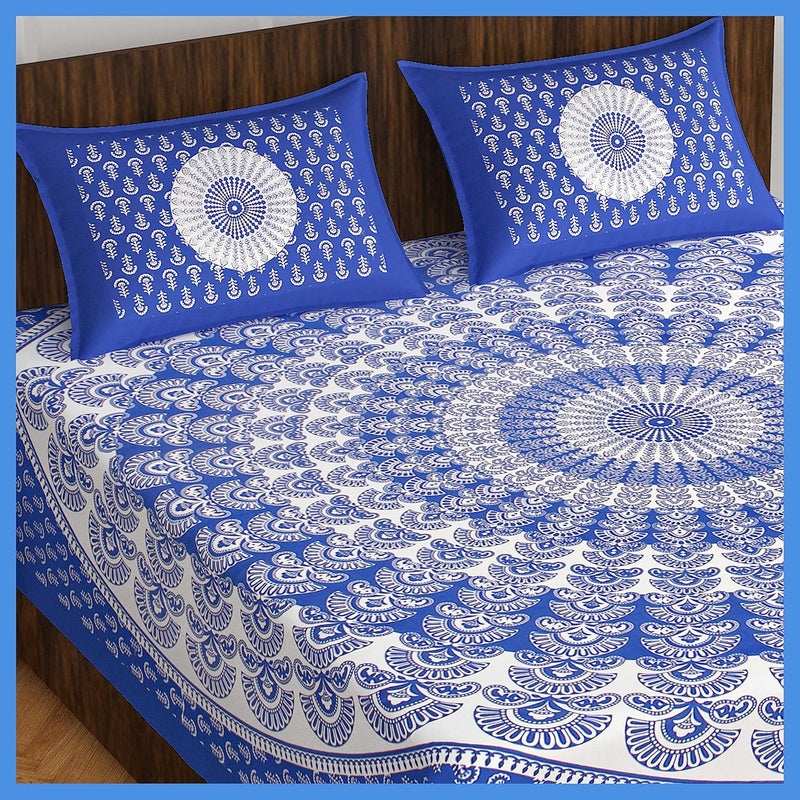 Meejoya Cotton Rajasthani Jaipuri Traditional King Size Double Bed Bedsheet with 2 Pillow Covers Jaipuri_183