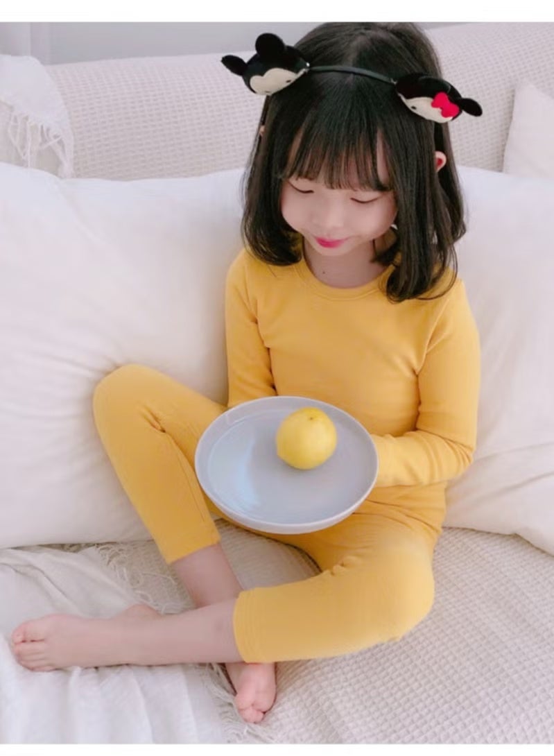 مجموعة ملابس داخلية حرارية للأطفال بلون واحد، قمصان وسروال ناعم، مجموعة ملابس نوم ناعمة للأطفال - Image 3